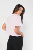 Camiseta para mujer manga corta unicolor, crop top cuello redondo, estampado en frente.