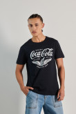 Camiseta cuello redondo unicolor con diseño de Coca-Cola