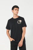 Camiseta college en algodón negra con cuello redondo