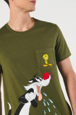 Camiseta verde de Looney Tunes con manga corta y bolsillo