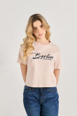 Camiseta college de Berlín unicolor crop top en algodón