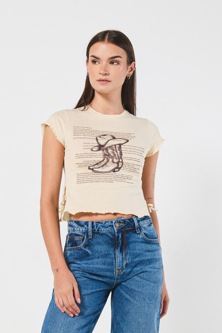 Camiseta kaki con diseño vaquero y manga corta