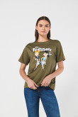 Camiseta unicolor para mujer manga corta estampada en frente de Los Picapiedra.