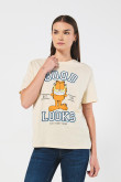 Camiseta kaki clara de Garfield con cuello redondo