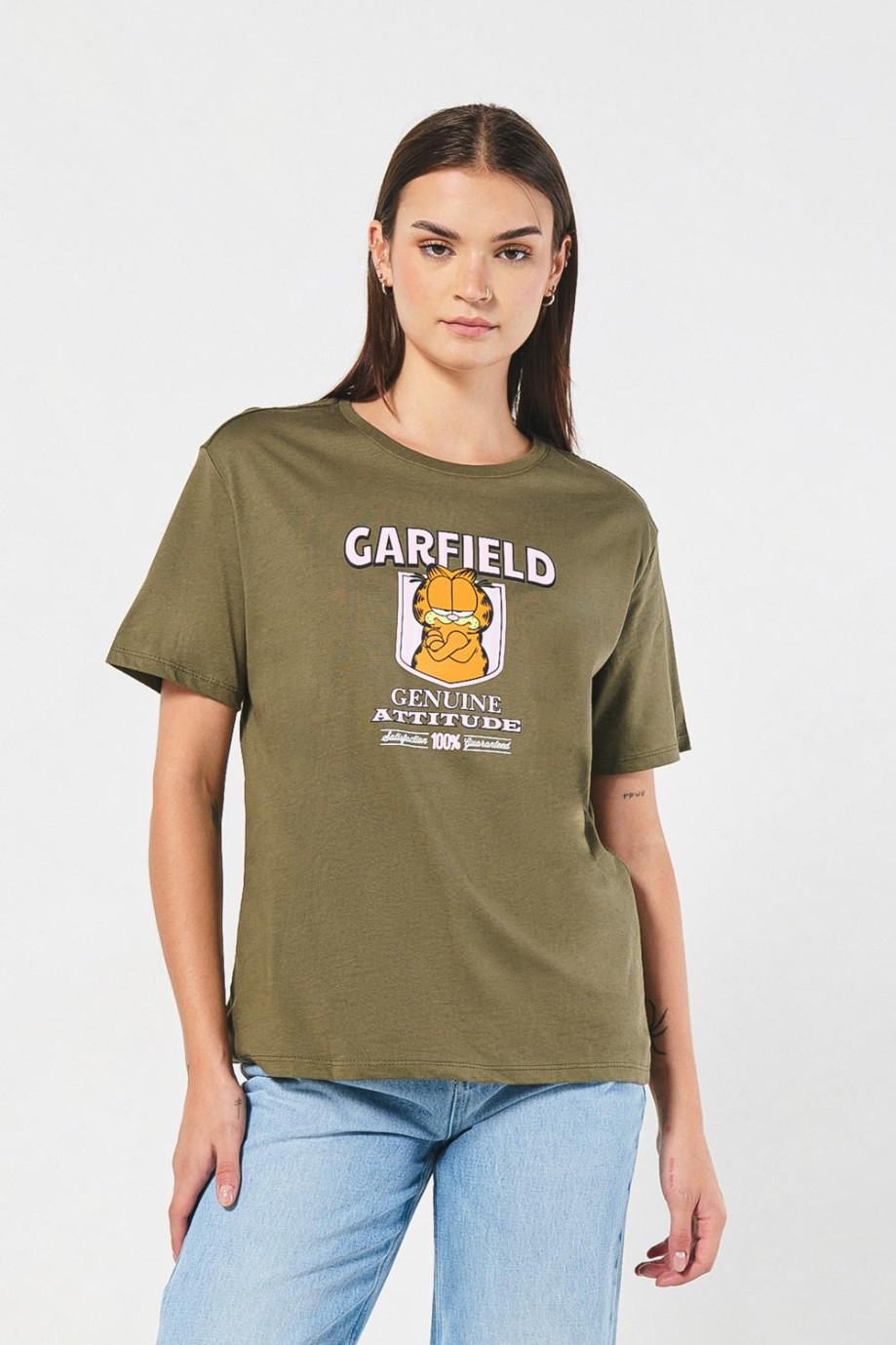 Camiseta manga corta verde con estampado de Garfield