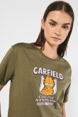 Camiseta manga corta verde con estampado de Garfield