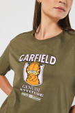 Camiseta manga corta verde con estampado de Garfield