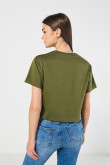 Camiseta crop top verde oscura con estampado esotérico