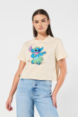 Camiseta de Lilo & Stitch kaki clara crop top en algodón