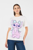 Camiseta unicolor para mujer manga corta estampada en frente de Lilo & Stitch, Disney