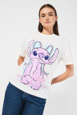 Camiseta unicolor para mujer manga corta estampada en frente de Lilo & Stitch, Disney