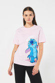 Camiseta unicolor para mujer manga corta estampada en frente de Lilo & Stitch, Disney.