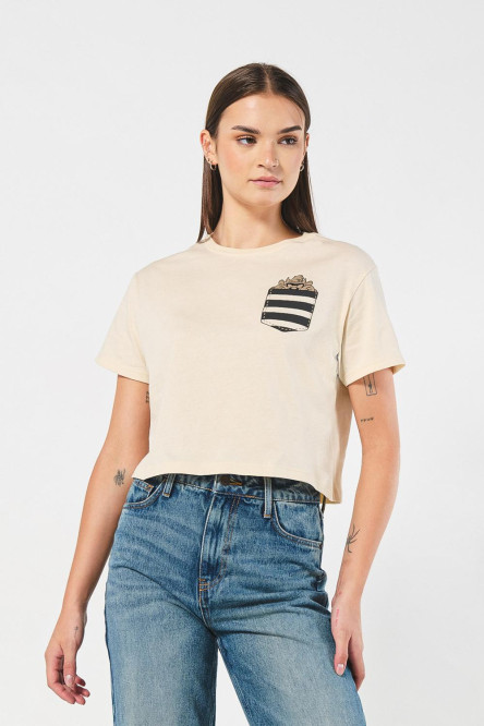 Camiseta crop top kaki con estampado de Looney Tunes