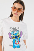 Camiseta unicolor para mujer manga corta estampada en frente de Lilo & Stitch, Disney.