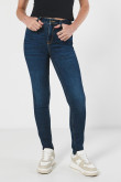 Jean tiro alto jegging azul con cremallera y bolsillos