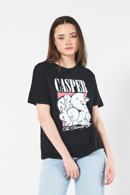 Camiseta negra con estampado de Gasparín y manga corta