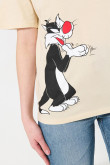 Camiseta kaki manga corta con diseño de Looney Tunes