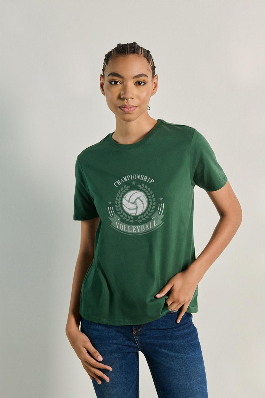 Camiseta unicolor de voleibol college con cuello redondo