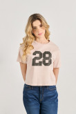 Camiseta unicolor crop top con diseño college numérico