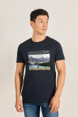 Camiseta unicolor cuello redondo con paisaje artístico