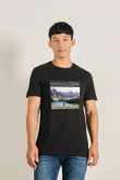 Camiseta unicolor cuello redondo con paisaje artístico