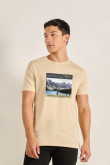 Camiseta unicolor cuello redondo con paisaje artístico