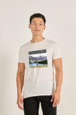 Camiseta unicolor cuello redondo con paisaje artístico