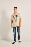 Camiseta unicolor oversize college con cuello redondo