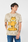 Camiseta con estampados de Garfield kaki y manga corta