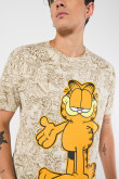 Camiseta con estampados de Garfield kaki y manga corta