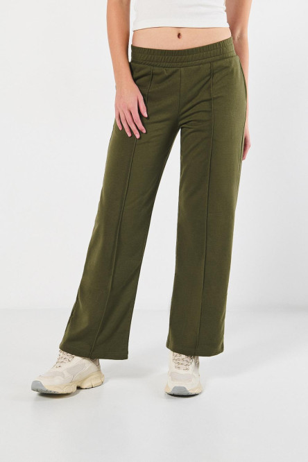 Pantalón jogger unicolor con bota recta y vena centrada