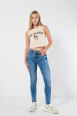 Jean jegging tiro alto azul ajustado con desgastes sutiles