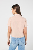 Blusa crop top unicolor con cuello camisero y manga corta