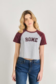 Camiseta college de Roma unicolor con manga ranglan corta