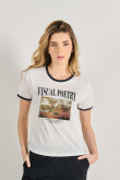 Camiseta unicolor con paisaje artístico y manga corta