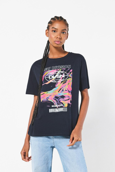 Camiseta unicolor para mujer manga corta estampada en frente