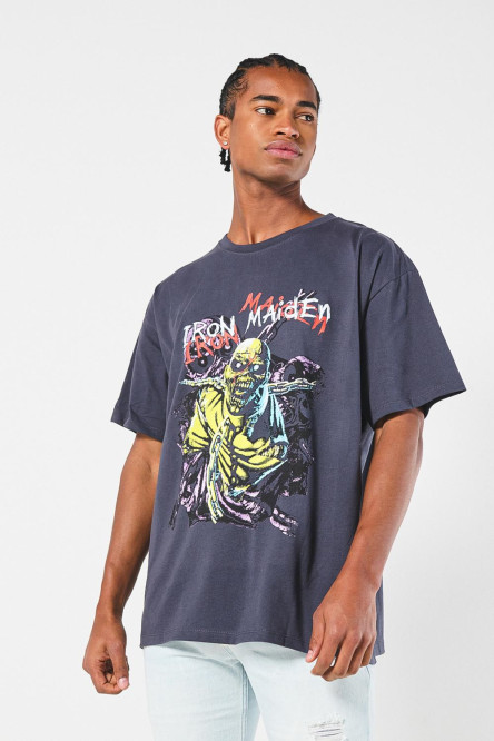 Camiseta de Iron Maiden oversize gris manga corta