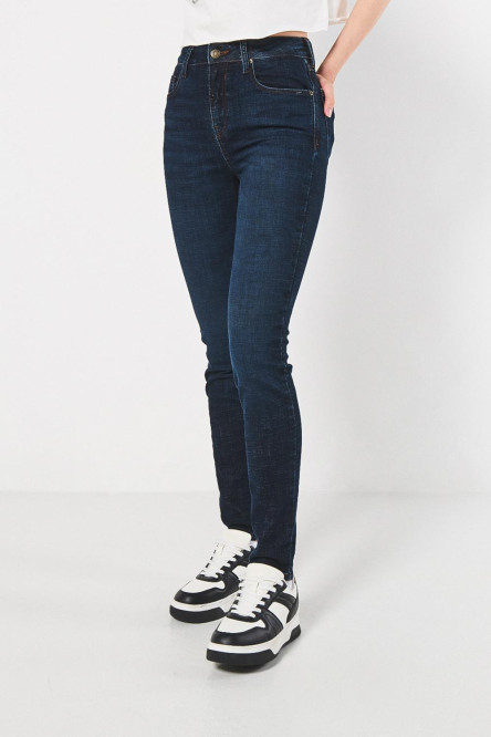 Jean jegging tiro alto azul intenso con cremallera en frente