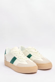 Tenis cremas casuales con contrastes verdes y suela plana