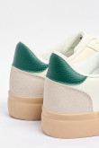 Tenis cremas casuales con contrastes verdes y suela plana