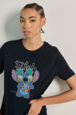 Camiseta de Stitch en algodón unicolor con manga corta