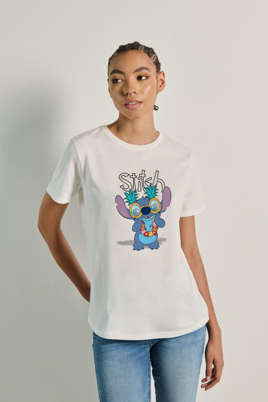 Camiseta de Stitch en algodón unicolor con manga corta