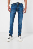 Jean ajustado skinny azul claro tiro bajo con cremallera