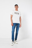 Jean ajustado skinny azul claro tiro bajo con cremallera