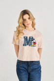 Camiseta unicolor crop top con estampado de Mickey