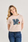 Camiseta unicolor crop top con estampado de Mickey