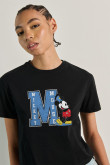 Camiseta unicolor crop top con estampado de Mickey