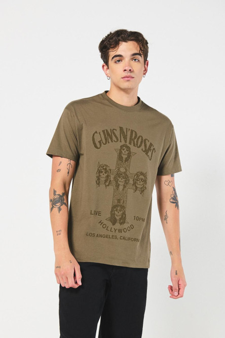 Camiseta verde oscura manga corta con arte de Guns N´ Roses