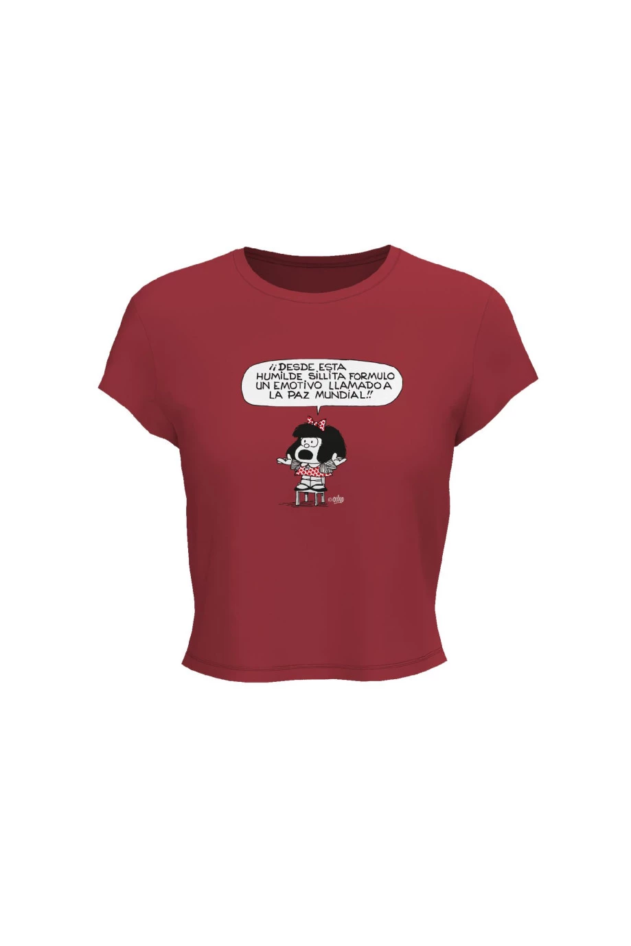 Camiseta manga corta roja intensa con arte de Mafalda