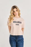 Camiseta crop top unicolor college en algodón